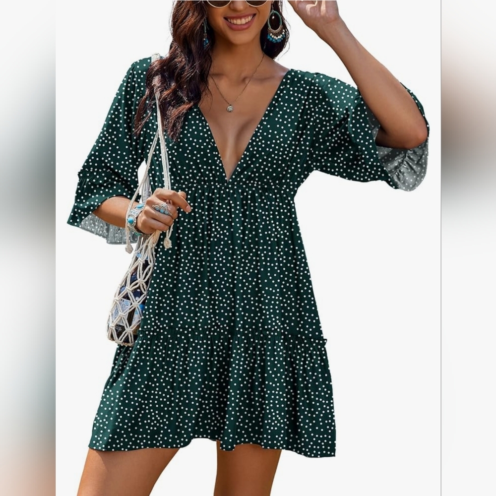 *Brand New* Swimsuit Cover Up Dress V Neck Casual Tunic S